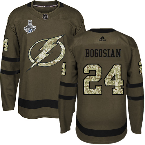 Men Adidas Tampa Bay Lightning #24 Zach Bogosian Green Salute to Service 2020 Stanley Cup Champions Stitched NHL Jersey->tampa bay lightning->NHL Jersey